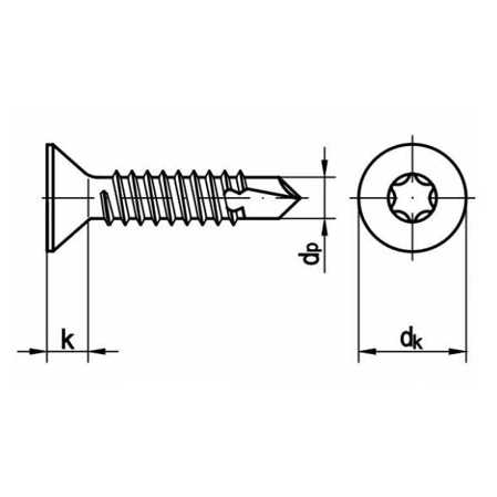 Edelstahlschraube DIN 7504 P | TORX Senkkopf | Blechgewinde 4,2 x 25 mm | A2 | Form P