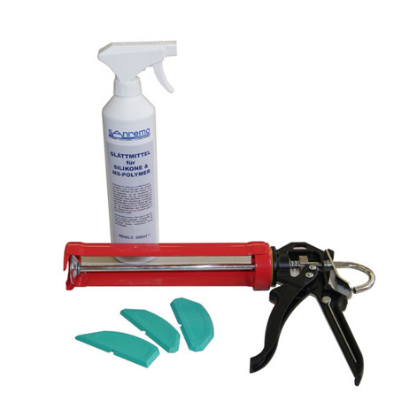 Glättmittel Set 500ml mit Auspresspistole & 3 Winkel Fugenschablonen
