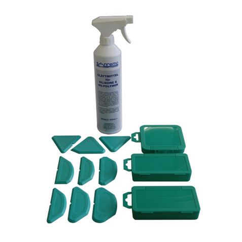 Glättmittel Basic 11 – 500ml mit 3 Radien, 3 Winkeln und 3 Duplex Fugenschablonen
